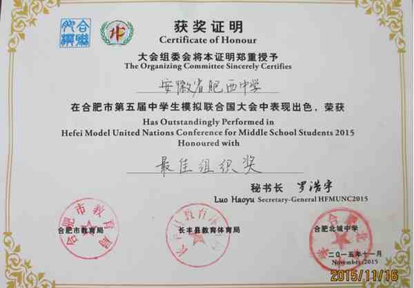 肥西中学模联社团荣获“最佳组织奖”(图2)
