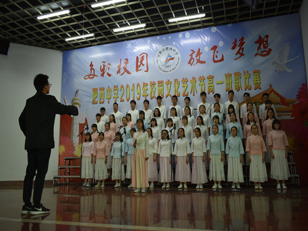 多彩校园 放飞梦想——肥西中学举行2019年校园文化节暨高一班歌合唱比赛(图5)